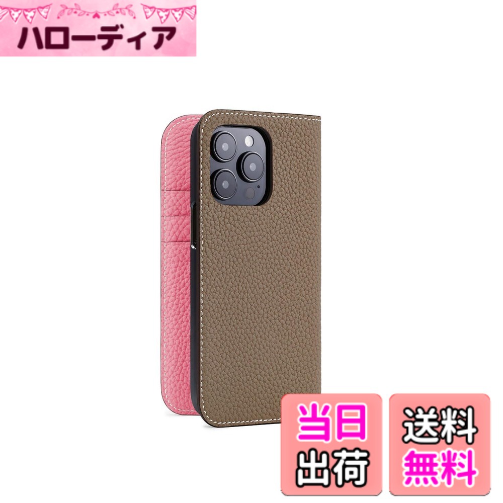 【貨物輸送無料】【BONAVENTURA】当用日記容れもの シュリンクレザー iPhone15Pro BODT15P 色：エトープ x アザレ.、大いさ：iPhone 15 Pro