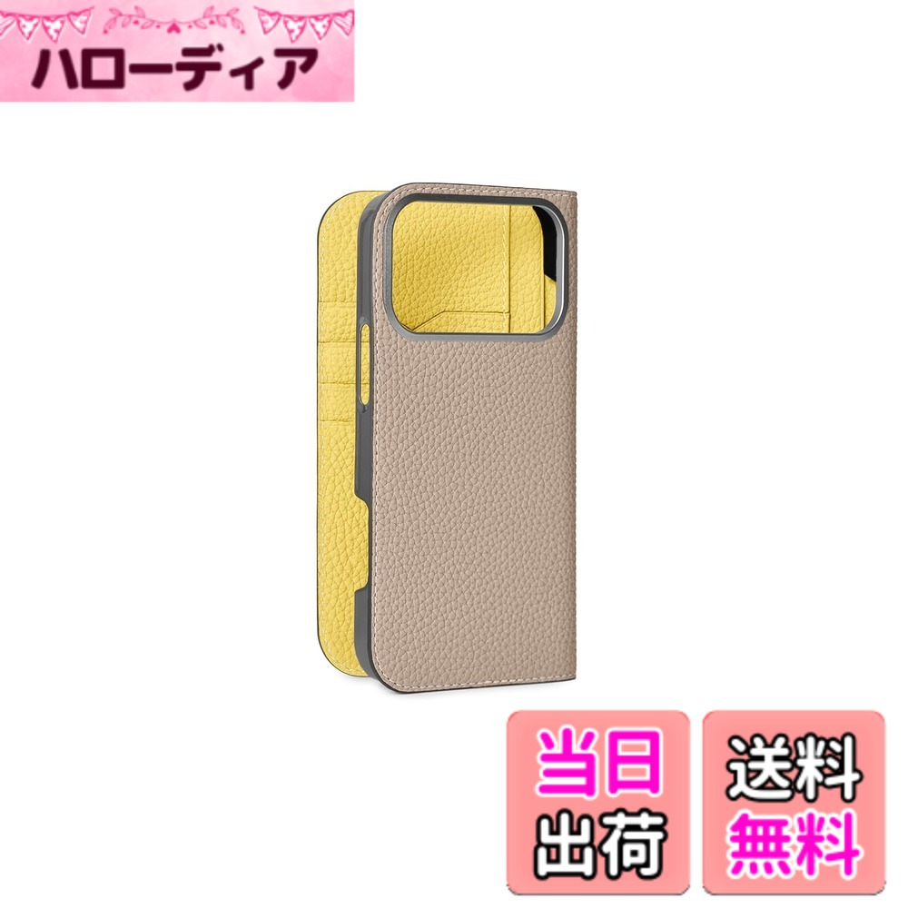 【貨物輸送無料】【ボナベンチュラ】当用日記入れもの シュリンクレザーiphone 17 Pro Max BODT17PM 色：グレージュ x 黄色、大きさ：iPhone 17 Pro Max