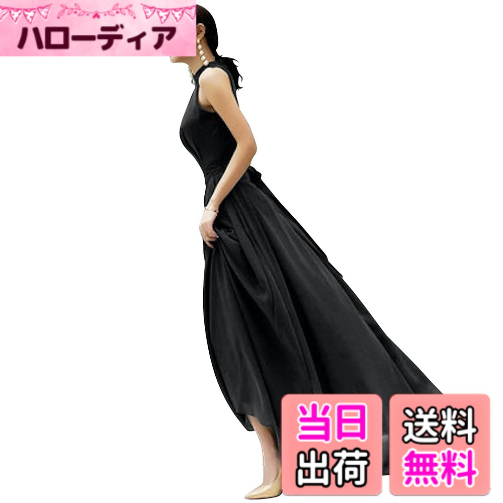 【送料無料】[EightSTAR Dress] ピアノ発表会 ロングドレス パーティードレス 結婚式 ワンピース ロング丈 シフォン Aライン 二次会 花嫁 カラードレス 演奏会 ノースリーブ 色：ブラック、サイズ：S