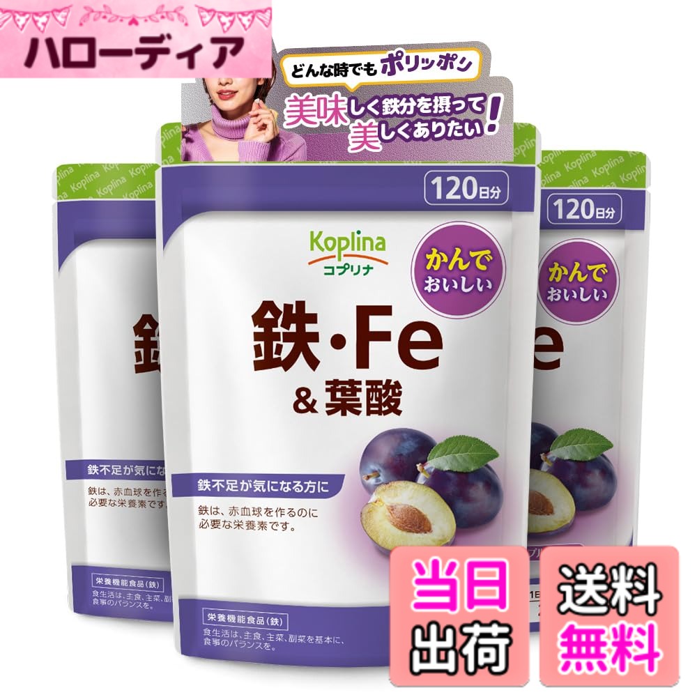 【送料無料】鉄・Fe＆葉酸 240粒 3袋セット360日分【タブレット/チュアブル/貯蔵鉄/鉄分/プルーン風味/おいしい/健康/サプリ/サプリメント/栄養補助食品/安心国内製造/コプリナ】