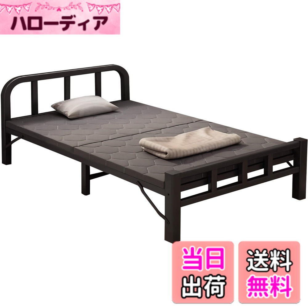 【送料無料】Artispro 折りたたみベッド シングル コンパクト収納 簡易 室内外兼用 組立不要 リクライニング パイプベッド 手すり 一人暮らし (ブラック, 幅100CM)｜ハローディア店