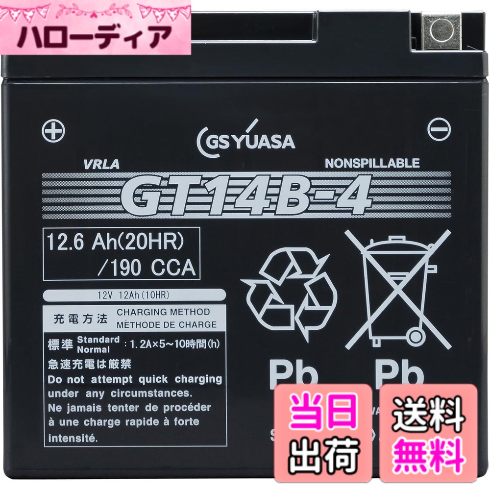 【送料無料】GS YUASA [ ジーエスユアサ ] シールド型 バイク用バッテリー [ 液入充電済 ] GT14B-4