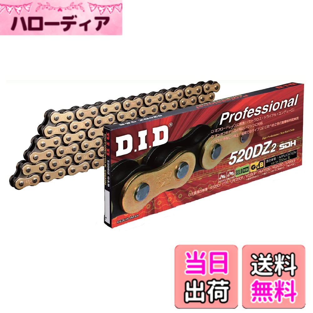 【送料無料】D.I.D(大同工業)バイク用チェーン クリップジョイント付属 520DZ2-110RB G&B(ゴールド&ブラック) SDHピン加工 二輪 オートバイ用