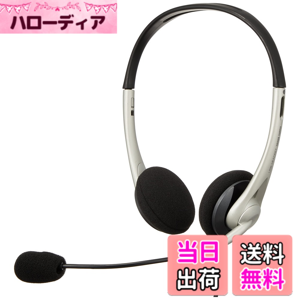 【送料無料】サンワサプライ USBヘッドセット/ヘッドホン 有線 無(全)指向性マイク 軽量 Skype Zoom Teams対応 シルバー MM-HSUSB16SV