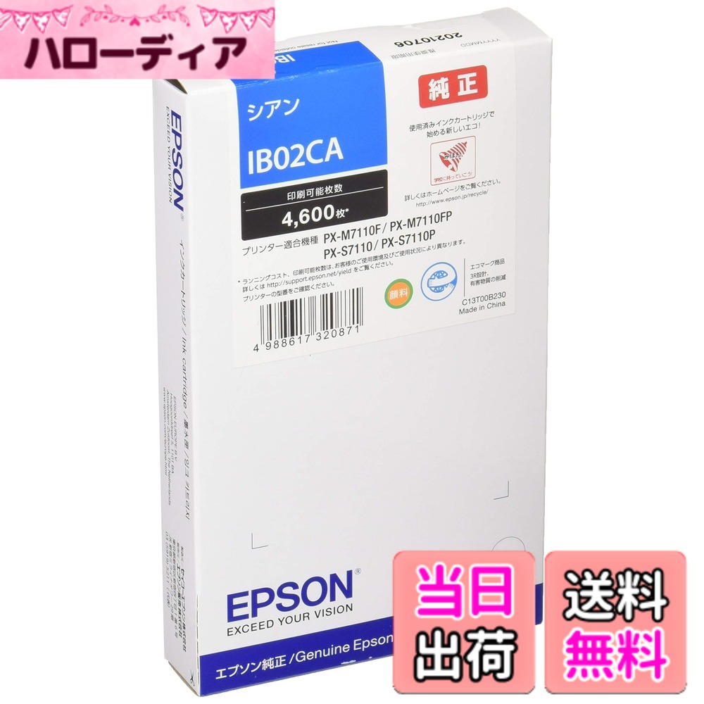【送料無料】エプソン EPSON 純正インクカートリッジ IB02CA シアン 4,600ページ｜ハローディア店