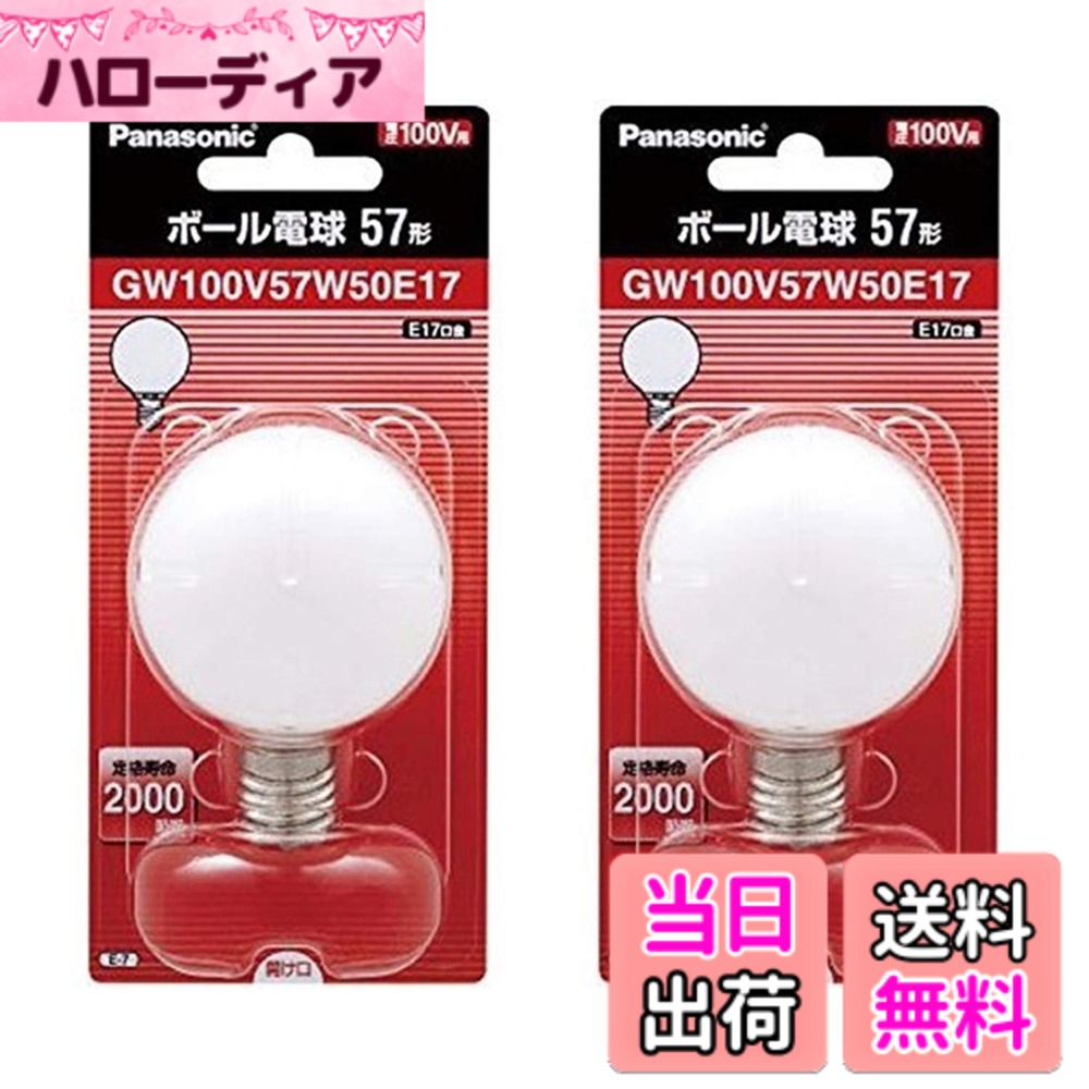 【送料無料】【２個セット】パナソニック ボール電球57形（ホワイト） GW100V57W50E17