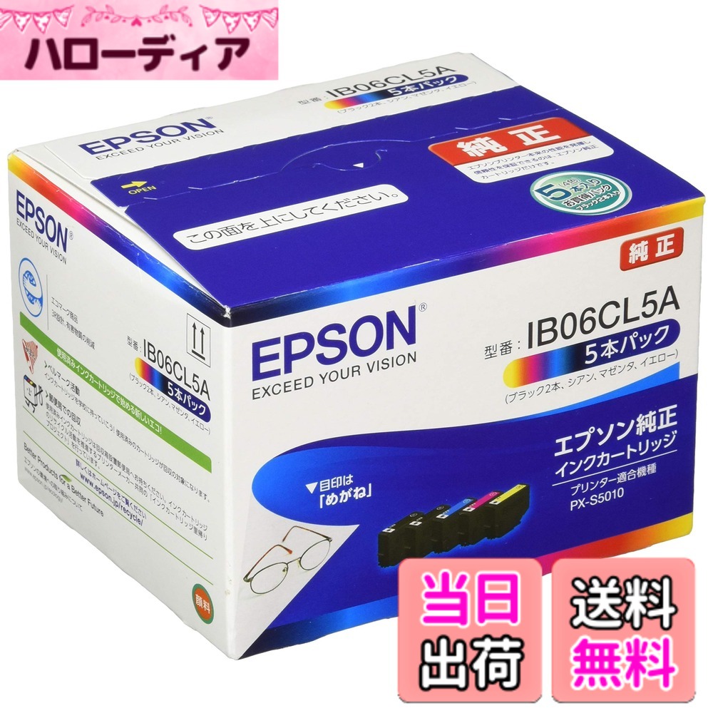 【送料無料】エプソン 純正 インクカートリッジ メガネ IB06CL5A 5本パック ブラック2本入り|ハローディア店