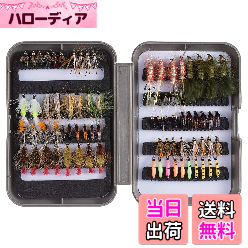【送料無料】Bassdash(バスダッシュ) 完全フライ フライフィッシング用 毛ばり フライ ケース入り 渓流 テンカラ トラウト釣り フライセット (セットH：76本 28種類)
