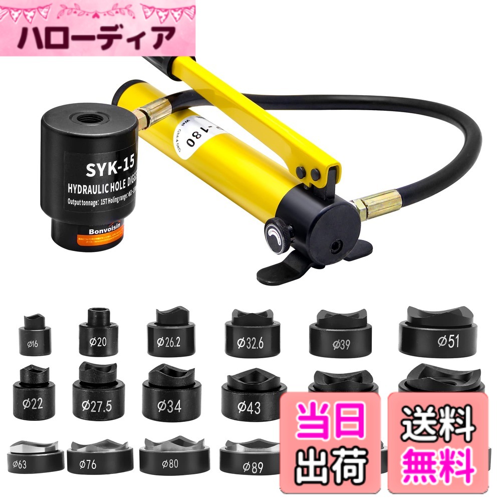 【貨物輸送無料】Bonvoisin 油圧パンチャー 手動穴あけ殴り付ける 15米トン ステンレス鋼鋼 鉄板 工事 築き上げる 加工 金型付き (SYK-15(18類概念金型))