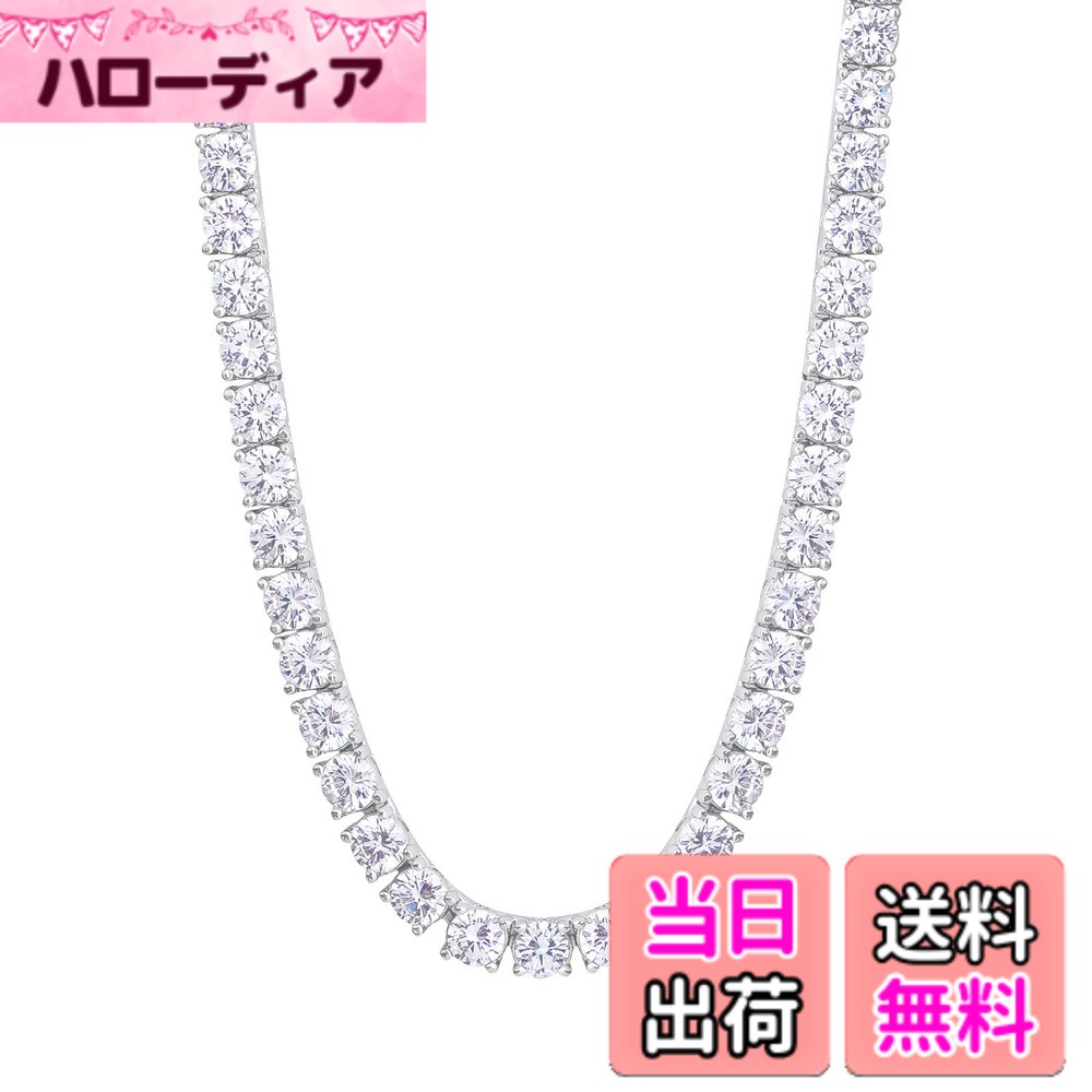 【送料無料】KRKC&CO テニスチェーン テニスネックレス 幅5mm CZダイヤ ホワイトゴールドメッキ レディース チェーンネックレス ジルコニア ヒップホップ ジュエリー ブリンブリン B系 ストリート系 アクセサリー (51, 5mm-ホワイトゴールド)