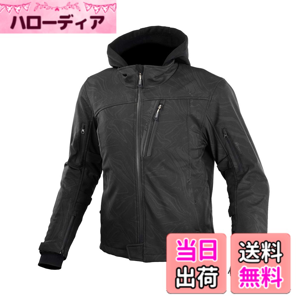 【送料無料】[KOMINE] バイク用 ジャケット プロテクトソフトシェルウインターパーカ JK-590 1133 秋冬春向け CE規格レベル2 CE規格 ストレッチ素材 防風 プロテクター 07-590 メンズ Black Marble L
