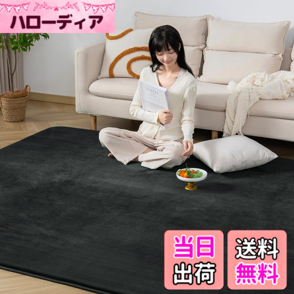 【送料無料】Keusnix ラグ カーペット 高反発 ラグマット 極厚25mm 絨毯 厚手 185x185cm 2畳 滑り止め付 抗菌・防ダニ加工 オールシーズン快適 リビングマット ふわっと手触り じゅうたん こたつマット 床暖房・ホットカーペット対応 ブラック
