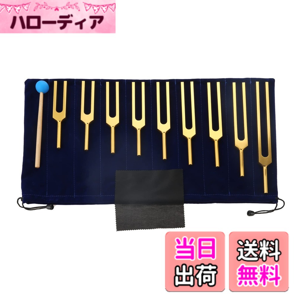 【送料無料】Dreld 音叉セット サウンドヒーリング セラピーツール リラックスするための9個チューニングフォークセット 174/285/396/417/528/639/741/852/963HZ シリコンハンマーとバッグ付き 振動 楽器 ゴールデン|ハローディア店