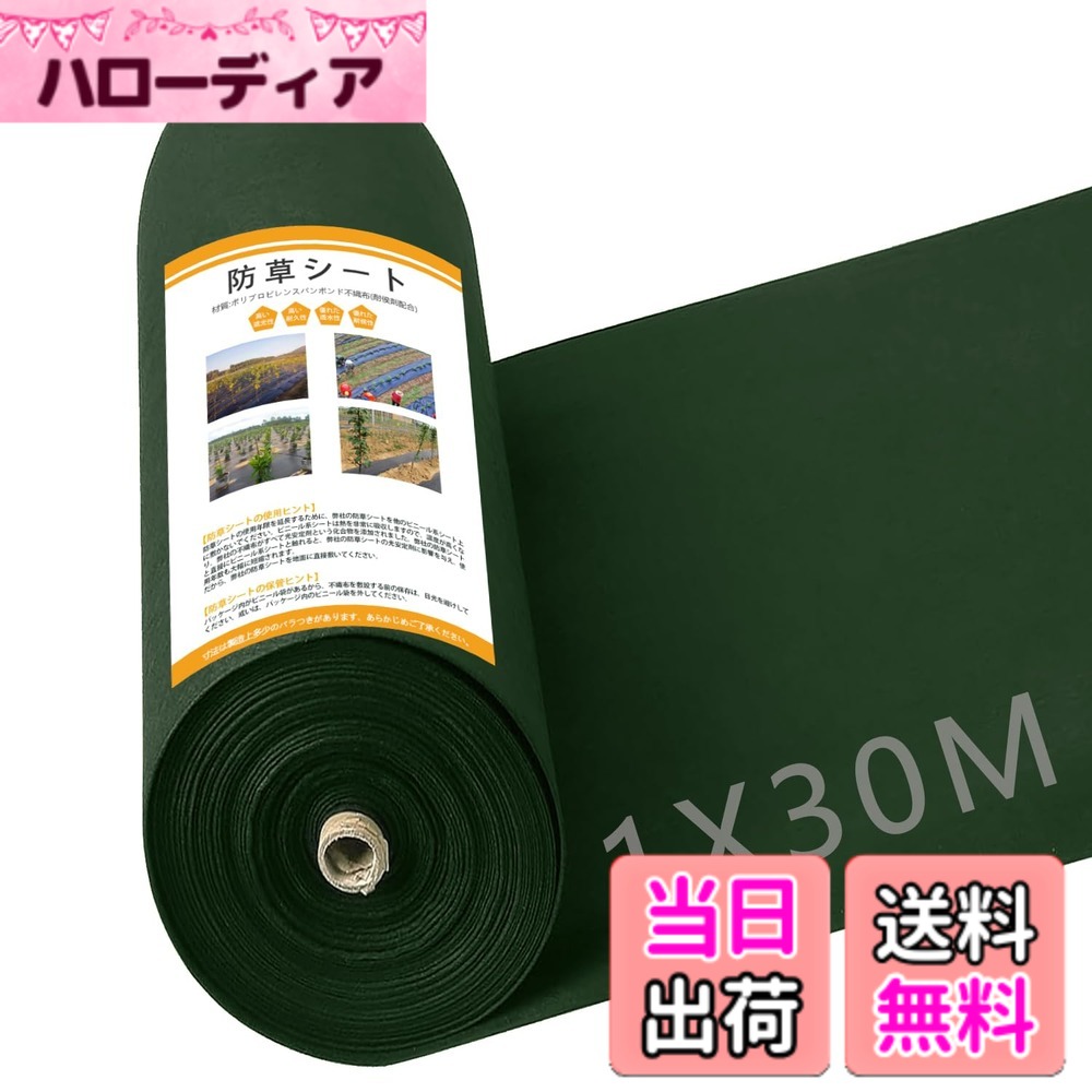 【貨物輸送無料】GreenGarden 防草腰掛け 1x30m 120ｇ/平米 除草腰掛け 不織布 据えつけるいの一番50本と黒丸50枚付き添い人 朦々たる 高透水性 UV耐候剤組みあわせる 親水剤入 高耐久 密集して 緑であること (1*30m)