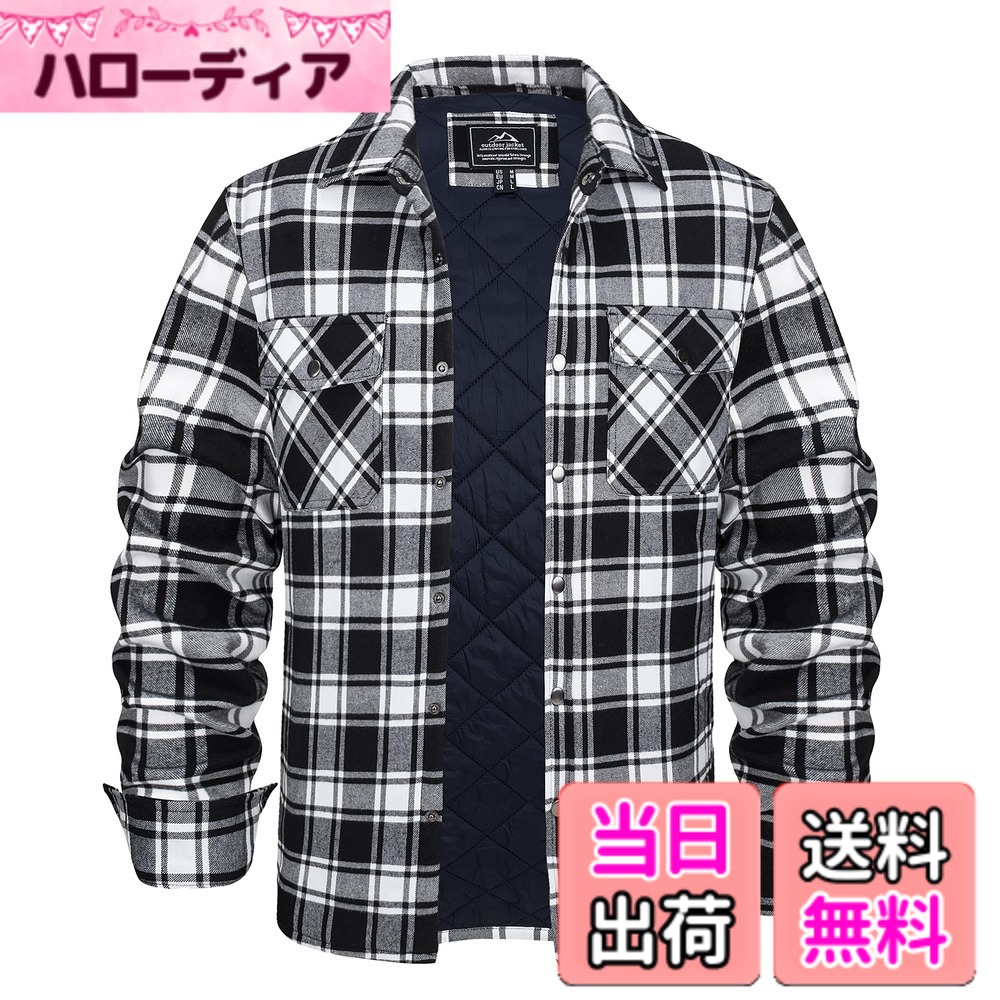 【送料無料】[KEFITEVD] 長袖シャツ メンズ 厚手 バイクジャケット 防風 コート 大きいサイズ 中綿 ブルゾン ゴルフ チェック シャツ ビジネス ポケット付き ジャケット 黒 ブラック M｜ハローディア店 8,951円