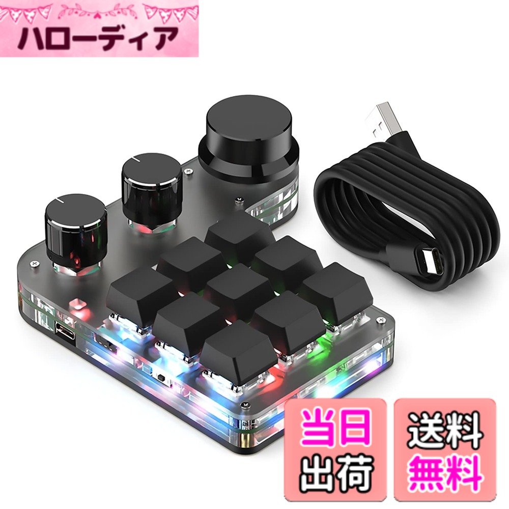 【送料無料】SIKAI CASE 新型番 プログラマブルキーボード 片手キーボード【有線接続のみ支持 Bluetooth非対応 レイヤーなし】メカニカルキーボード 9キー【RGB付き ノブ3個 18キャラクタ 6連打 delay機能】左手ゲーミングキーボード プログラマブルキーボード カスタム