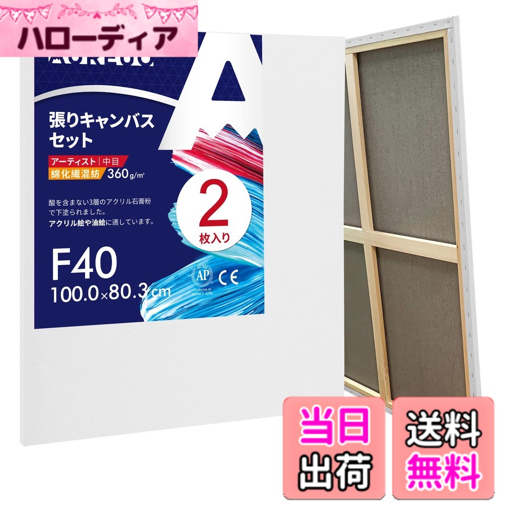 【送料無料】AUREUO 綿化繊混紡 張りキャンバス F40 (100.0cmX80.3cm) 2枚 - 中目布 水彩画・油絵画・アクリル兼用 - モダンアート・ポップアートに最適