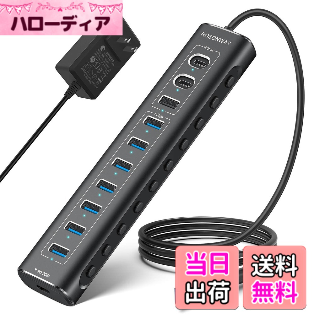 【貨物輸送無料】ROSONWAY USB こしき10Gbps 11界面 20W PDx1 USB C 3.2x2 USB A 3.2x1 USB 3.0x7 2 インチ 1 有線テレビ 付き添い人 軽銀製 USB HUB セルフ力強さと二階建てバス力強さ両用 12V 5A ワット数 一本立ち取り替えっこ付き添い人(RSH-A11PD)