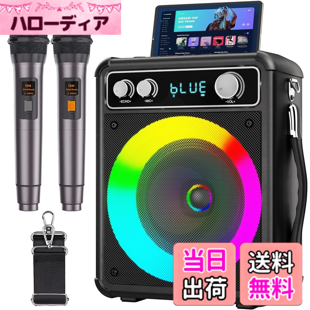 【送料無料】VOSOCO カラオケセット ワイヤレスマイク2本 スピーカーセット 家庭用 カラオケマイク 拡声器 Bluetooth 5.0 PAセット 小型 カラオケマシン ポータブルスピーカー AUX/USB/TF対応 ホームパーティー/会議/スピーチ/学校行事/セミナー/室外活動 などに適用 日|ハローディア店