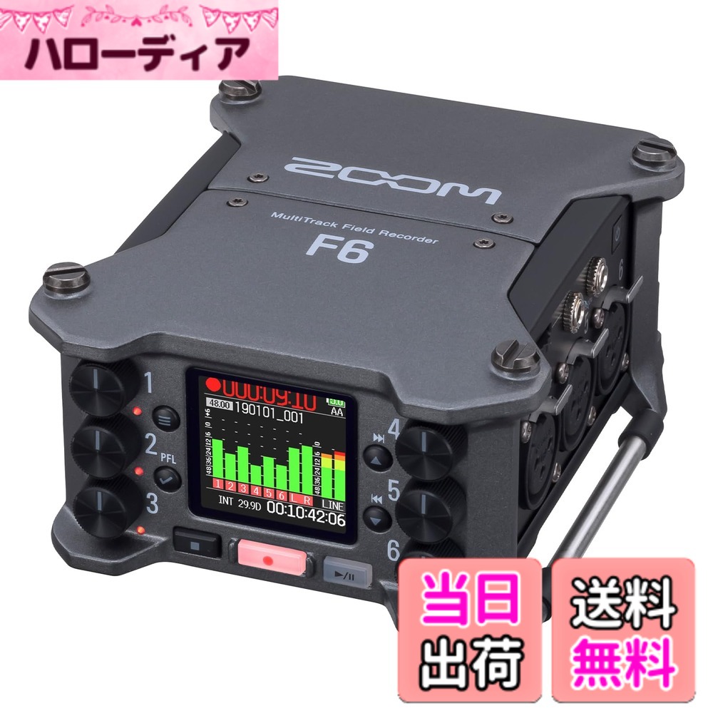 【送料無料】ZOOM F6 フィールドレコーダー 32bitフロート録音対応 6入力/14トラック 映像制作/録音【国内正規品/3年付】カメラマウントアダプタ付属｜ハローディア店