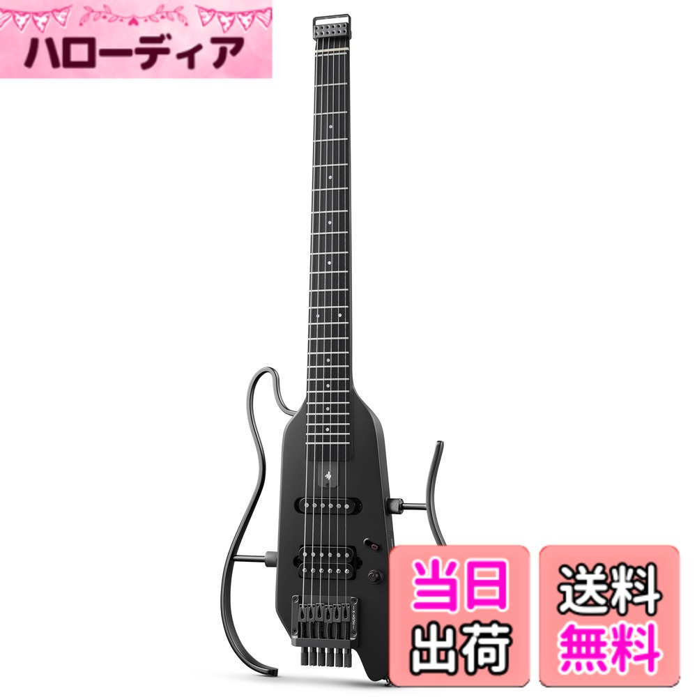 【送料無料】Donner HUSH-X エレキギター ヘッドレス トラベルギター ポータブル ミニエレキギター 旅行/出張/練習に最適 ブラック