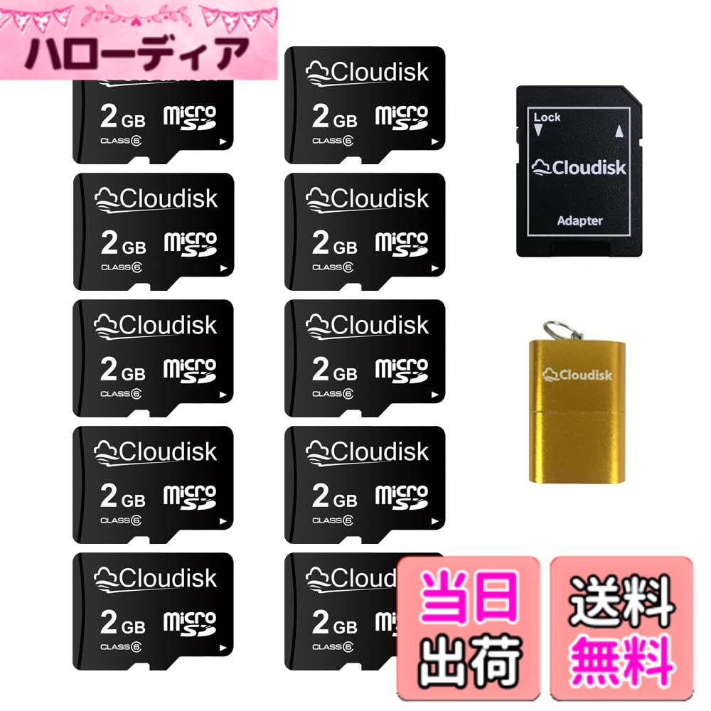 【送料無料】Cloudisk Micro SDカード2 GB(10個セット) フラッシュカード クラス6、SDアダプタ、カードリーダー(2 GB)|ハローディア店