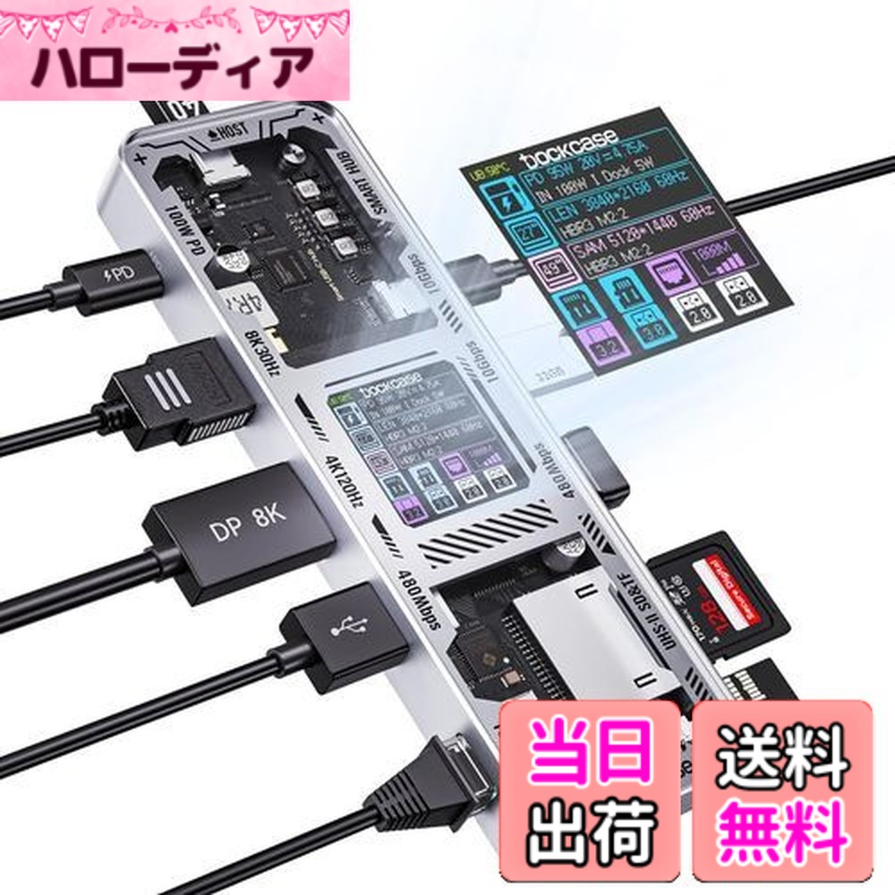 【送料無料】DOCKCASE 10-in-1 usb c ハブ スケルトン設計、4K@60Hz HDMI＆DP、Gigabit Ethernet、USB-CとUSB-A 10Gbpsデータポート搭載、100w PD急速充電、UHS-II TF/SDスロット MacBook Air/Pro, XPSなど対応 (Silver)