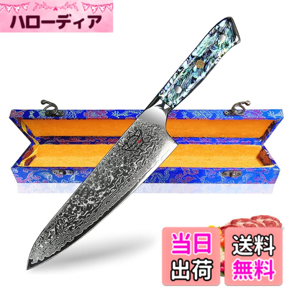 【送料無料】Centra Win 包丁 【Artemis・アルテミス】67層ダマスカス 包丁 キッチンナイフ アワビ貝+樹脂ハンドル 色：多色、サイズ：牛刀包丁｜ハローディア店