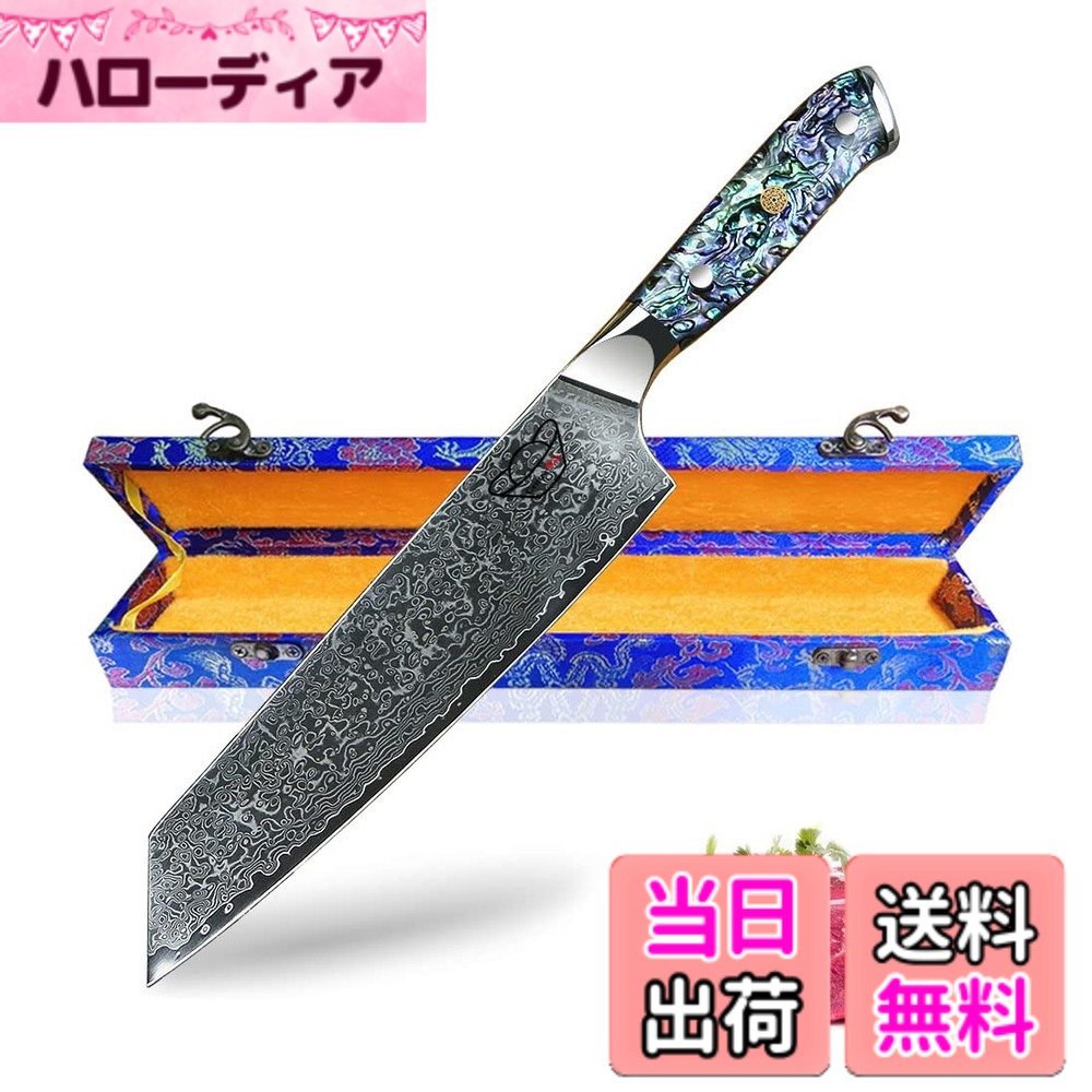 【送料無料】Centra Win 包丁 【Artemis・アルテミス】67層ダマスカス 包丁 キッチンナイフ アワビ貝+樹脂ハンドル 色：銀,マルチカラー、サイズ：剣型包丁｜ハローディア店