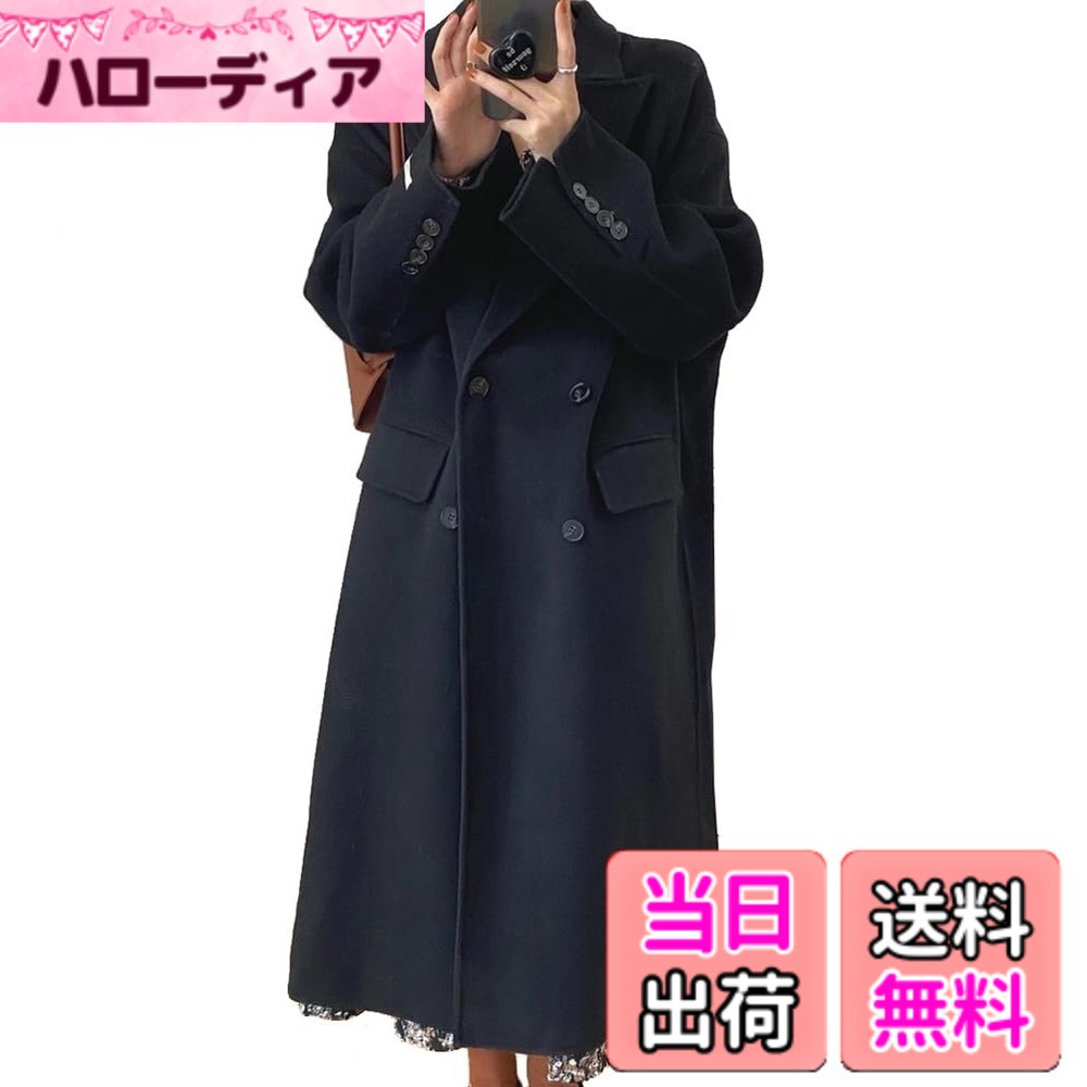 【送料無料】[TASOGARA] チェスターコート レディース ロングコート ロング丈 大きいサイズ 体型カバー ゆったり 厚手 シンプル オシャレ お出かけ 冬 色：ブラック、サイズ：XL