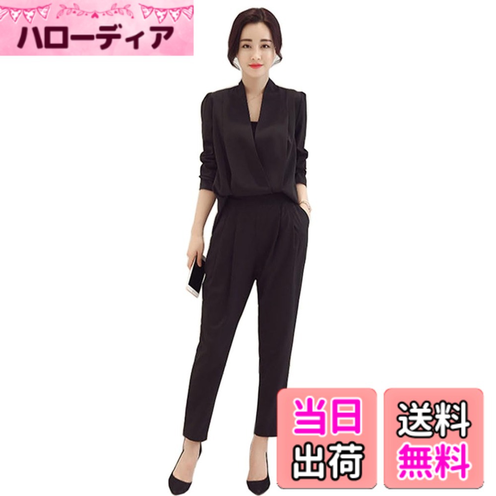 【送料無料】[DYIOPMFGZ] CHUMO レディース オールインワン パンツドレス パンツ ドレス パーティードレス セットアップ オーバーオール オールシーズン サロペット スーツ ワイド 着痩せ 綺麗 フォーマル 結婚式 二次会 卒業式 おしゃれ 春 色：ブラック、サイズ：2XL