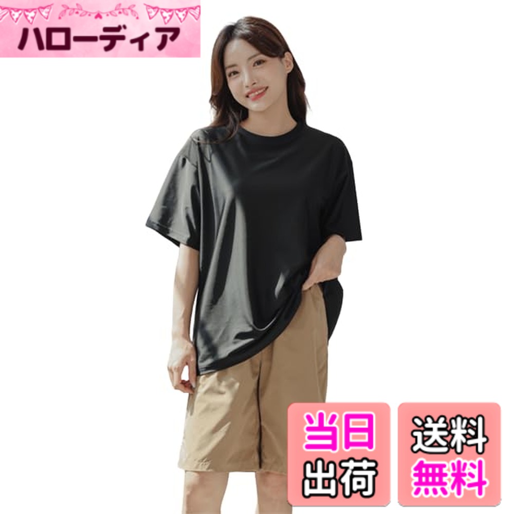 【送料無料】[growncharm] 水着 レディース 体型カバー タンキニ セパレート Tシャツ タンクトップ ショートパンツ ショーツ【UPF50+ UVカット加工】【４点セット】[SWSB01] 色：ブラック、サイズ：M