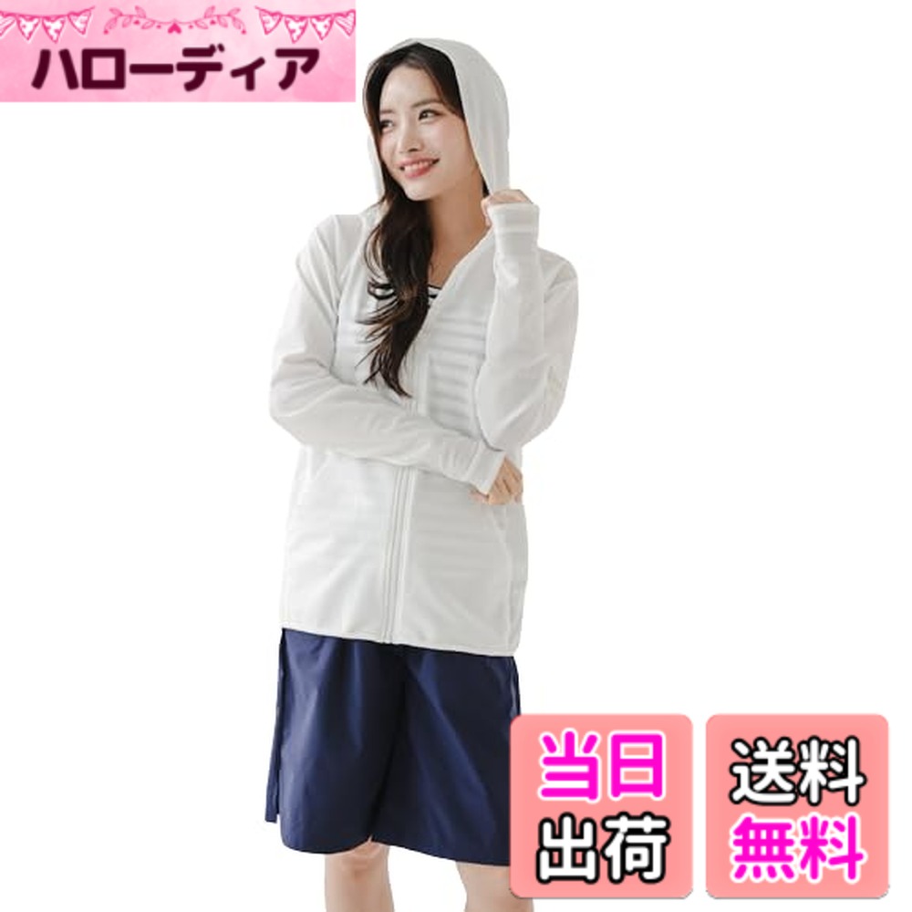 【送料無料】[growncharm] 水着 レディース 体型カバー ラッシュガード 指穴空き タンキニ タンクトップ ショートパンツ ショーツ【UPF50+ UVカット加工】【４点セット】[SWSB04] 色：ホワイト、サイズ：L