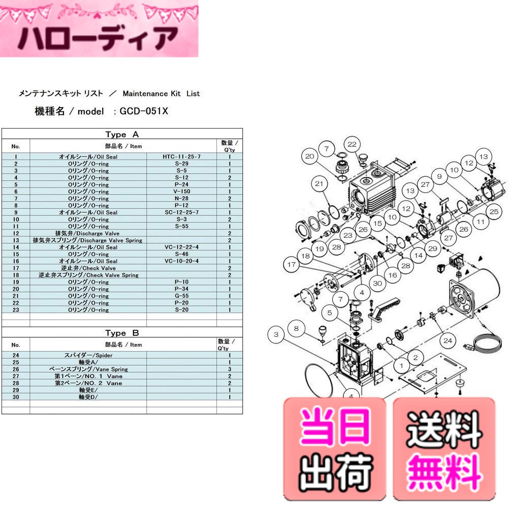 【送料無料】ULVAC GCD-051X用メンテナンスキットB GCD-051X｜ハローディア店