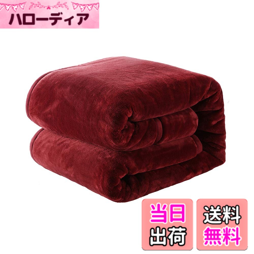 【送料無料】NEWSHONE 毛布 シングル 厚手 二枚合わせ あったか なめらかな ふわふわ 中わた入り 襟付き 軽い もうふ 1.9kg 冬用 マイクロファイバー 吸湿発熱 洗える おしゃれ 色：ワインレッド、サイズ：140x200cm