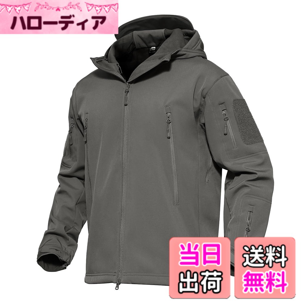 【貨物輸送無料】[MAGCOMSEN] タクティカルジャケット サバゲー メンズ アウトドア 山登りアウター 雨合羽防風 防寒着 裏フリース ソフトシェルジャケット ミリタリー ボンネット付き添い人 多衣嚢 イヤホンホール付き添い人 烏兎冬 色：薄墨色、大きさ：XL