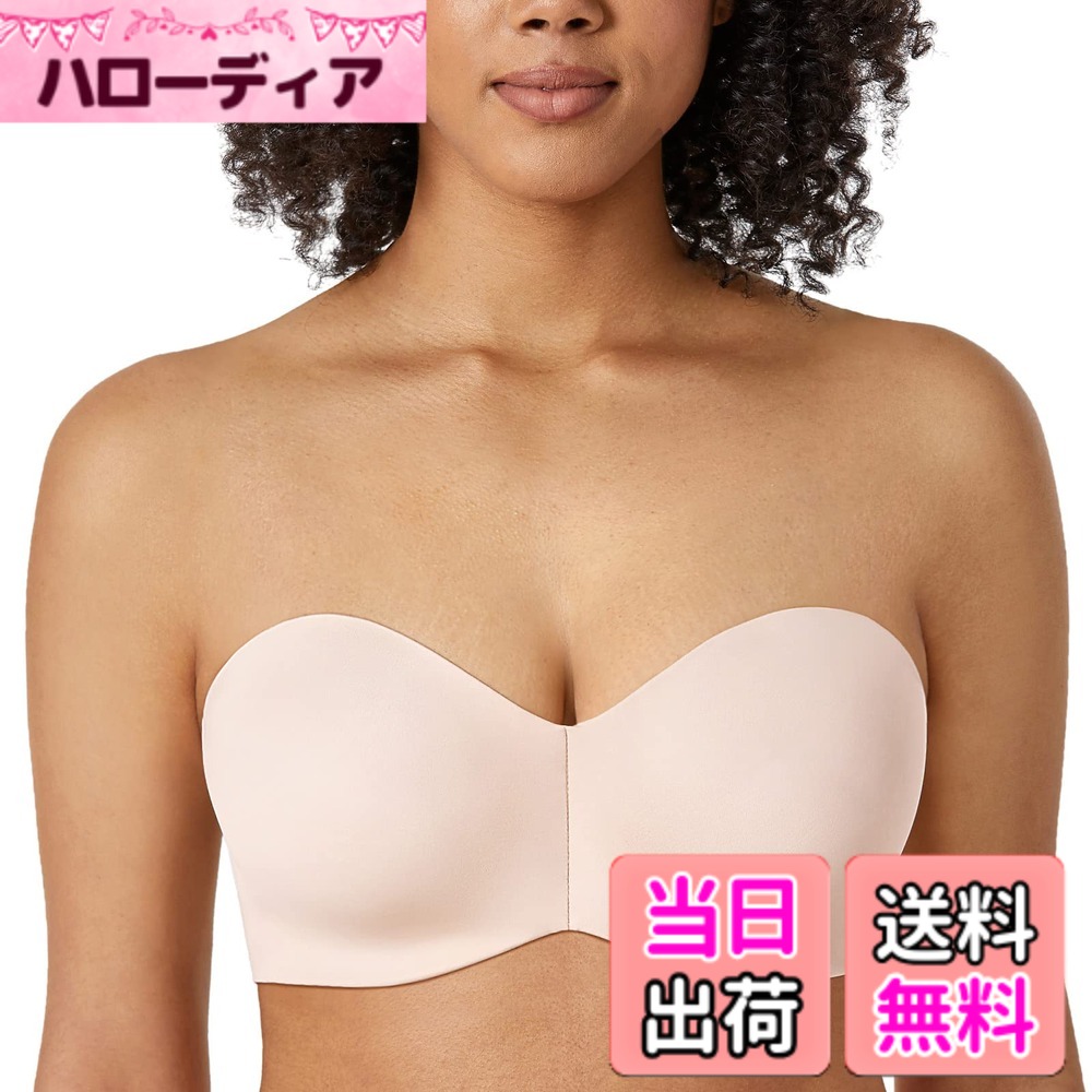 【送料無料】[DELIMIRA] ストラップレスブラ 大きいサイズ 落ちない ワイヤー入り パッドなし シームレス 大きいサイズブラ 肩紐なし 色：ローズホワイト、サイズ：A85