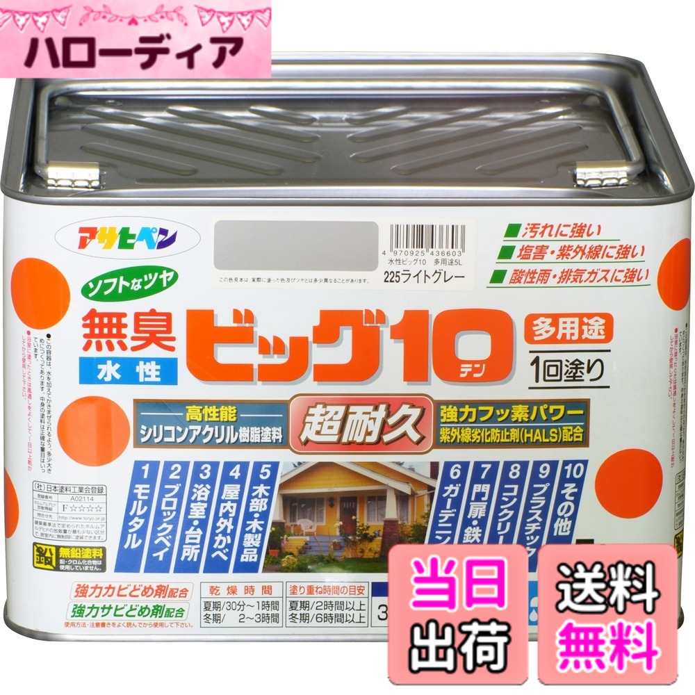 【貨物輸送無料】アサヒペン 絵の具 絵の具 水溶性ビッグ10多役立つこと 5L 225点火装置薄墨色 水溶性 多役立つこと 半ツヤ ホンブルグ帽なツヤ 1回ペンキ塗り 超耐久 無臭 風変わりフッ素脂練り合わせる 防真菌 サビドメ剤練り合わせる 紫外線落ち込み押しとどめる剤練り合わせる シックハウス打つ手品 日本製 色：225点火装置薄墨色、大きさ：5L