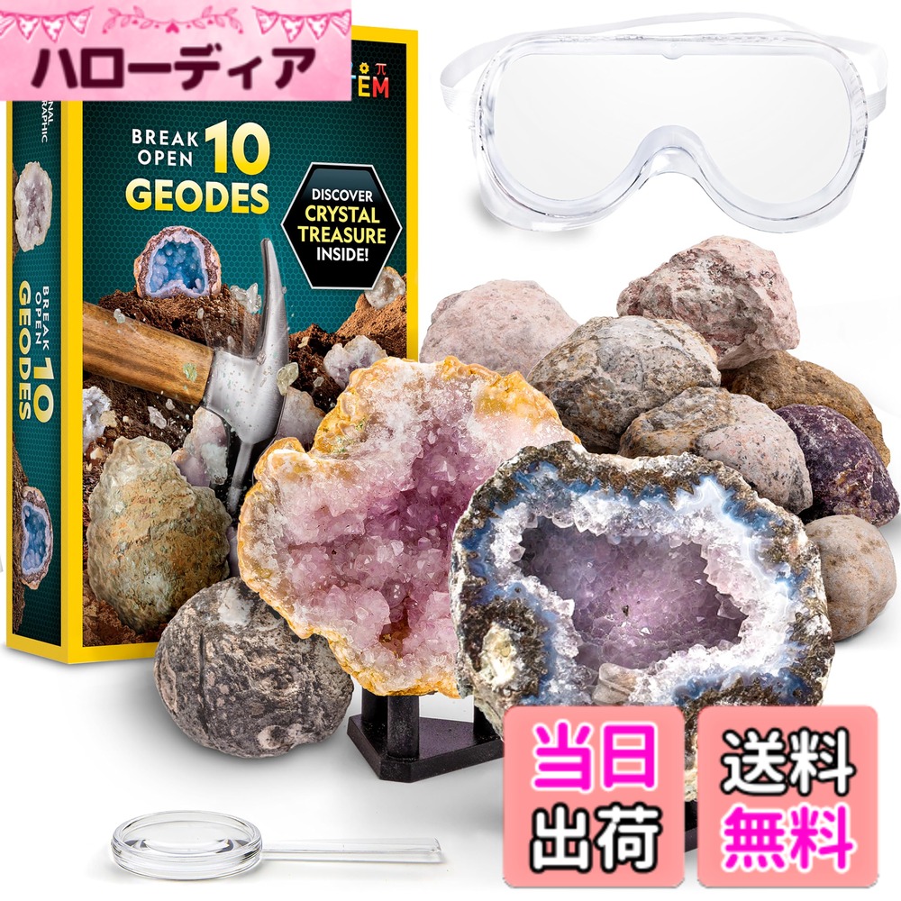 【送料無料】NATIONAL GEOGRAPHIC Break Open Geodesサイエンスキット &minus; ゴーグル、詳細な学習ガイド、ディスプレイスタンド付き - あらゆる年齢の鉱物学や地質学愛好家に最適なSTEMサイエンスギフト。 色：マルチカラー、サイズ：Basic｜ハローディア店