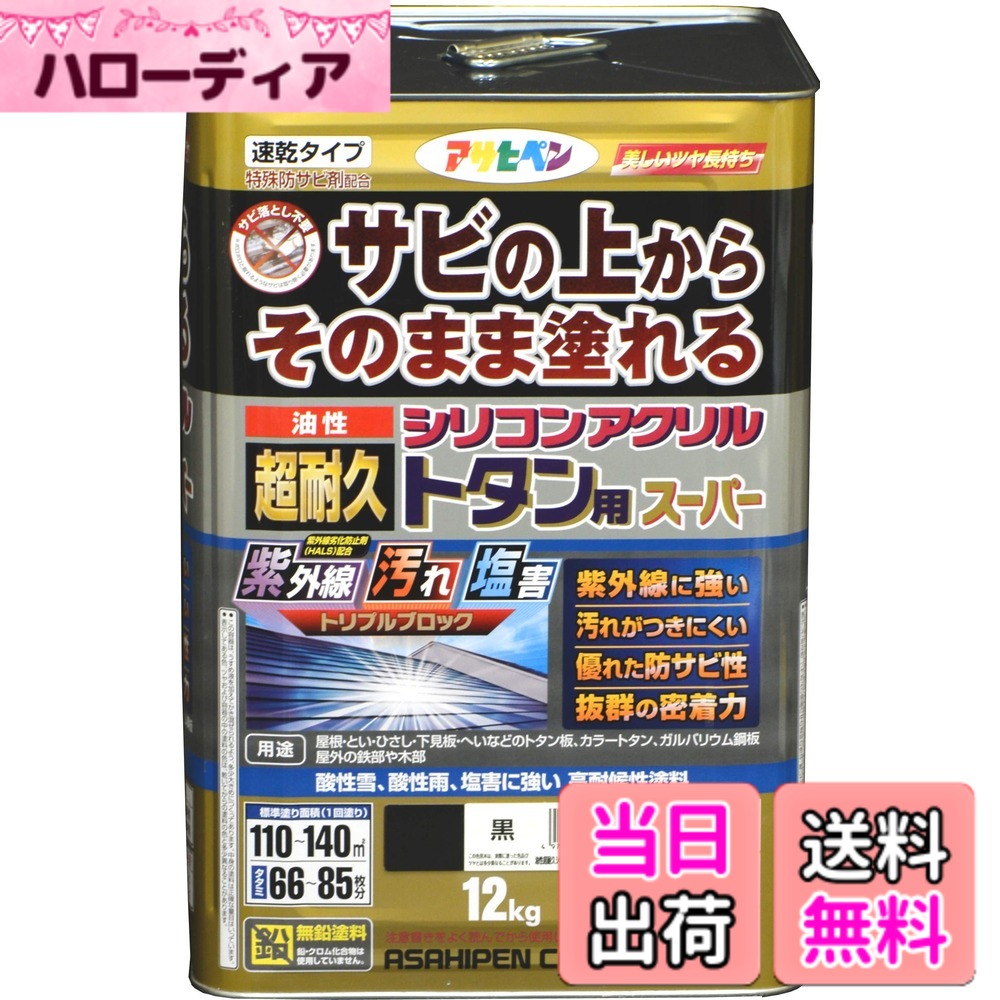 【貨物輸送無料】アサヒペン えの具 えの具 油性超耐久シリコンアクリルトタン用 色：黒、大いさ：12 kg