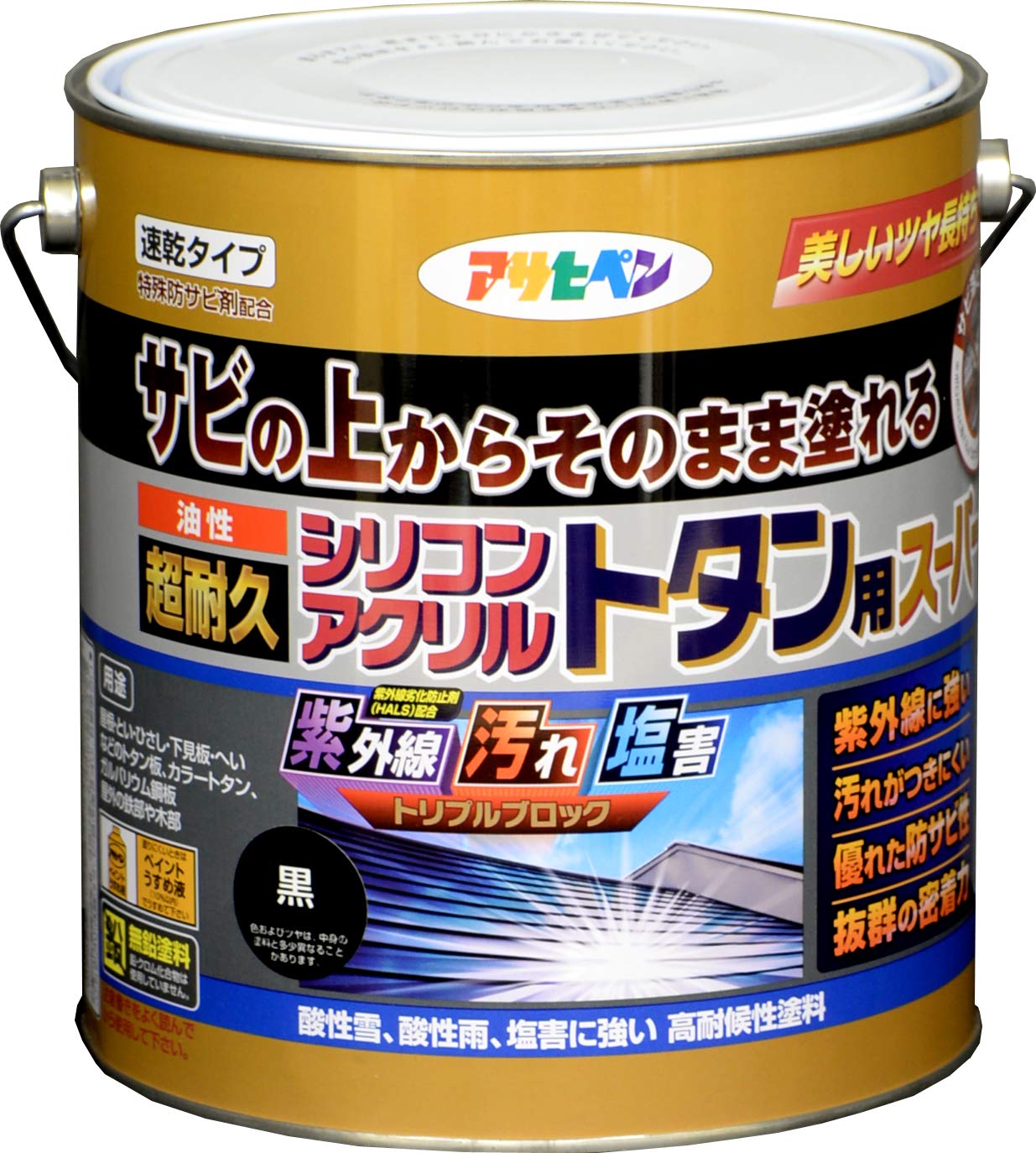 【送料無料】アサヒペン 塗料 ペンキ 油性超耐久シリコンアクリルトタン用 色：黒、サイズ：3 kg 7,809円