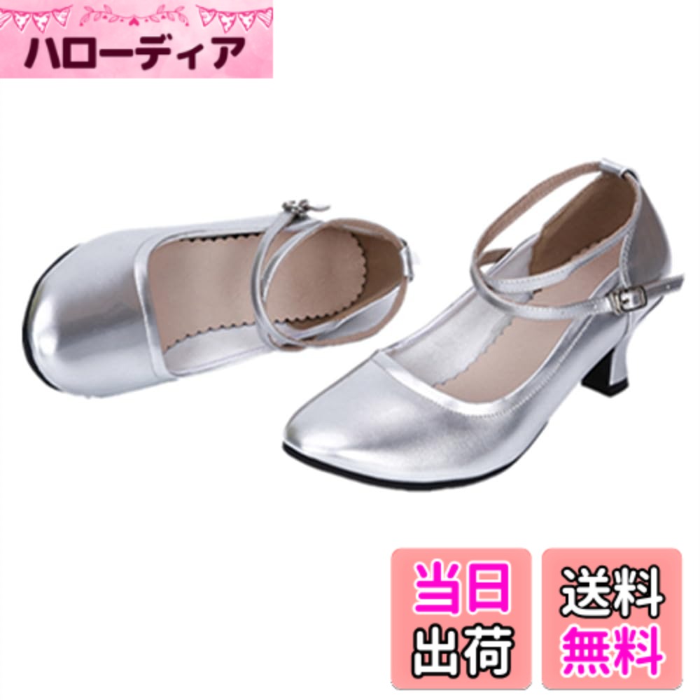 【送料無料】[カレン] レディース ラテン ダンス シューズ 女性 社交 ダンス 靴 レディース 女性用 モダン ・ ラテン 兼用シューズ 靴 ストラップ付き 柔らかい スエードソール 色：シルバー、サイズ：25.0 cm M