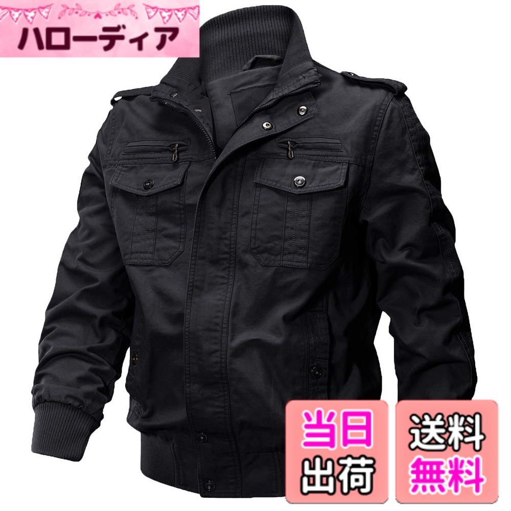 【送料無料】[KEFITEVD] ミリタリージャケット メンズ 秋 アウトドア 作業ブルゾン 防風 防寒 ドカジャン 大きいサイズ バイクジャケット ライダース アメカジ おしゃれ ブラック JP 2XL 色：ブラック、サイズ：2XL