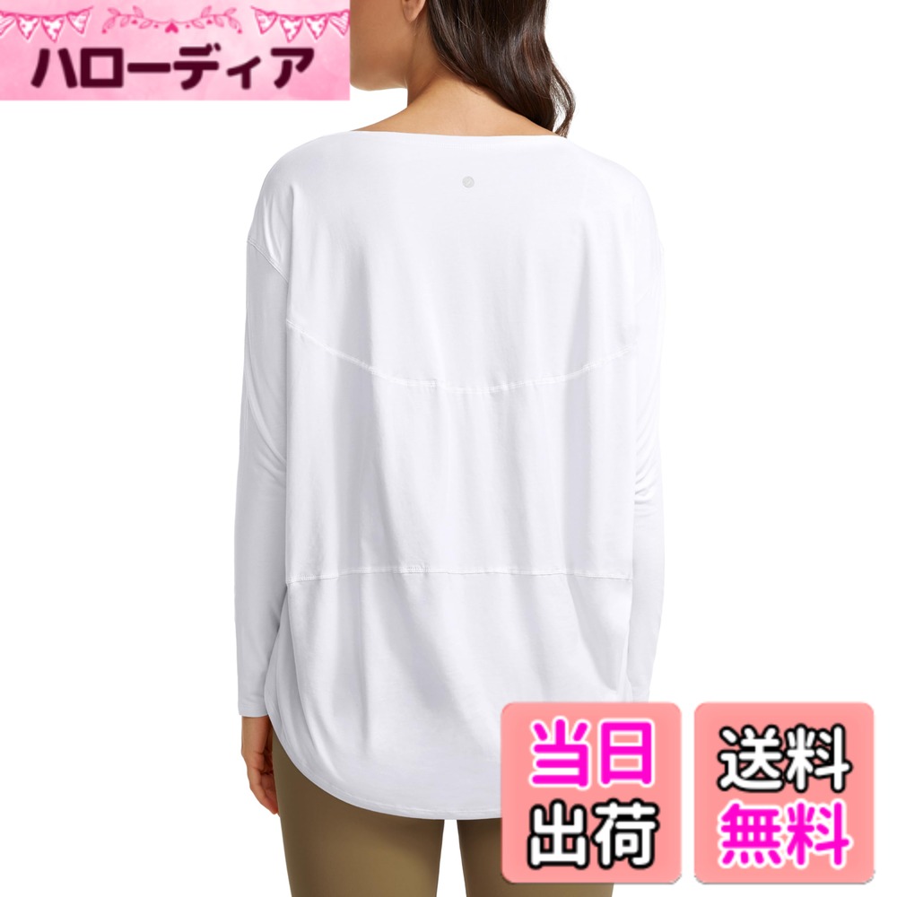 【送料無料】[CRZ YOGA] カットソー レディース 長袖 tシャツ ピマコットン ボートネック ベーシック ゆったり カジュアル ヨガウェア トップス 長袖 春 秋 色：ホワイト1、サイズ：2XL Regular