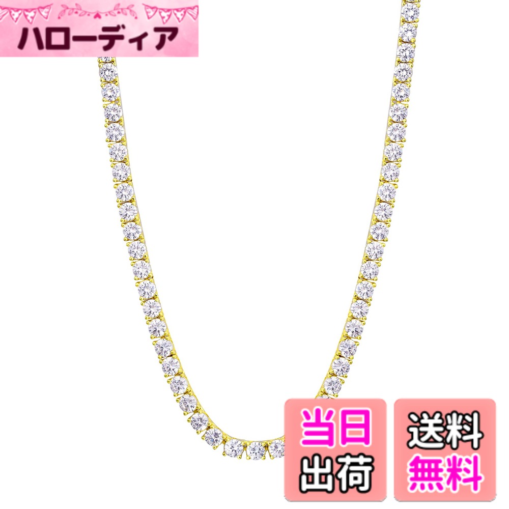 【送料無料】KRKC&CO テニスチェーン テニスネックレス 幅3/4/5mm CZダイヤ 14K金メッキ メンズ レディース チェーンネックレス ジルコニア ヒップホップ ジュエリー ブリンブリン B系 ストリート系 アクセサリー 色：3mm-イエローゴールド｜ハローディア店