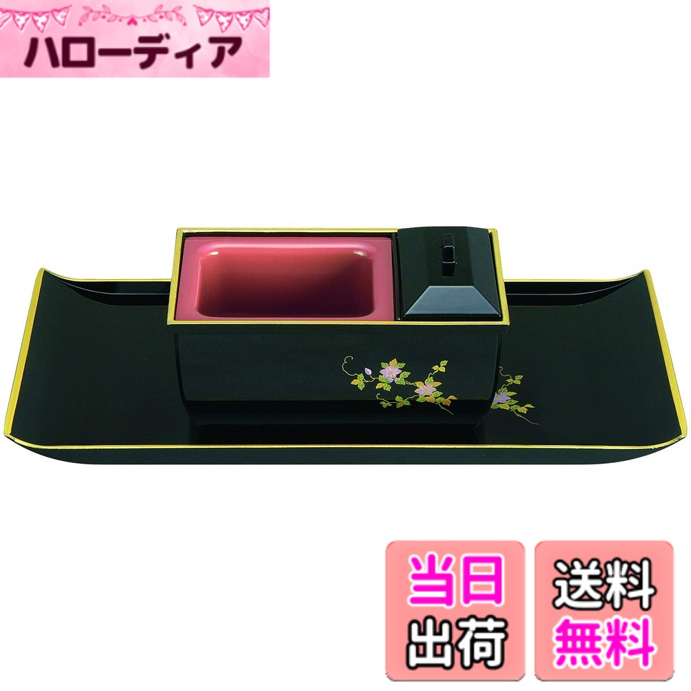 【貨物輸送無料】仏具 焼香盆やすらぎ仕掛ける お焼香 用 香炉 御盆 お墓参り 供養 お供え 仏壇 小物 色：黒(フチ金) 蒔絵 鉄仙、大きさ：5.0寸