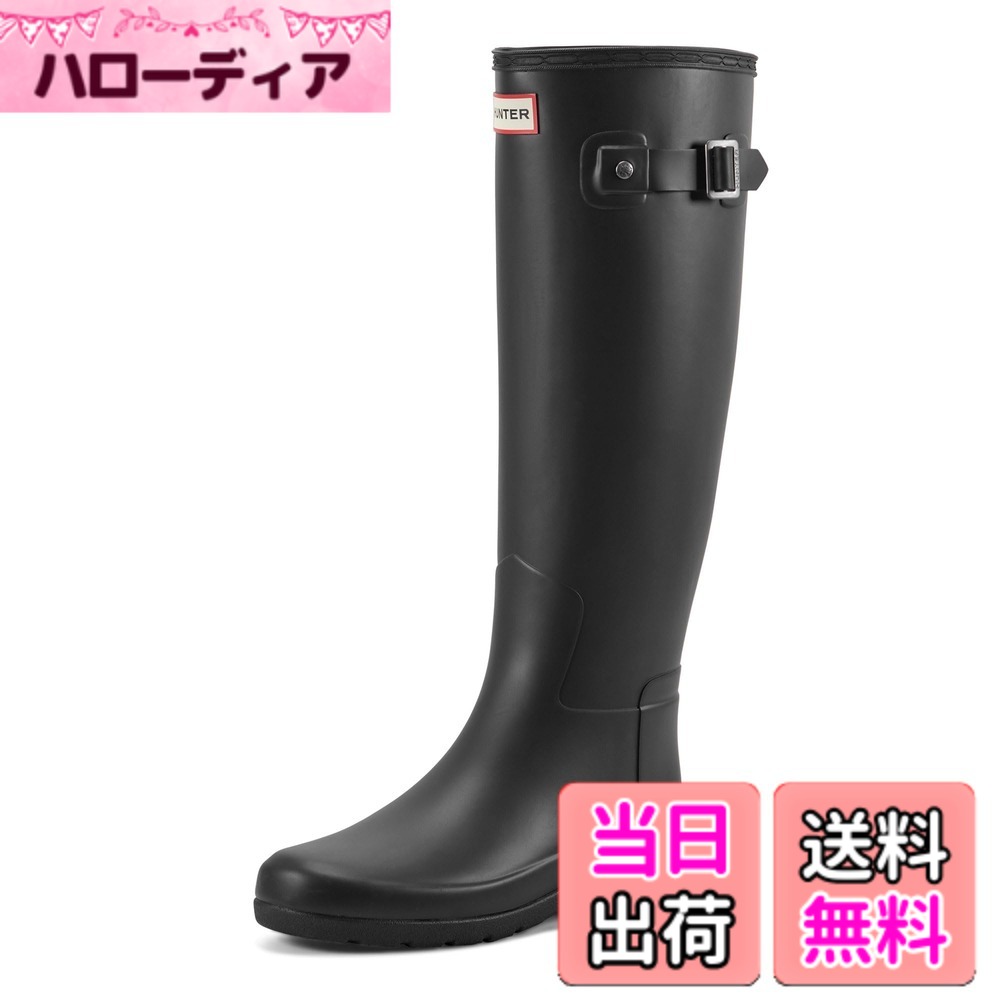 【貨物輸送無料】HUNTER レディース 【レディース】リファインドトールレインブーツ 色：黒いこと、大きさ：22.0 糎
