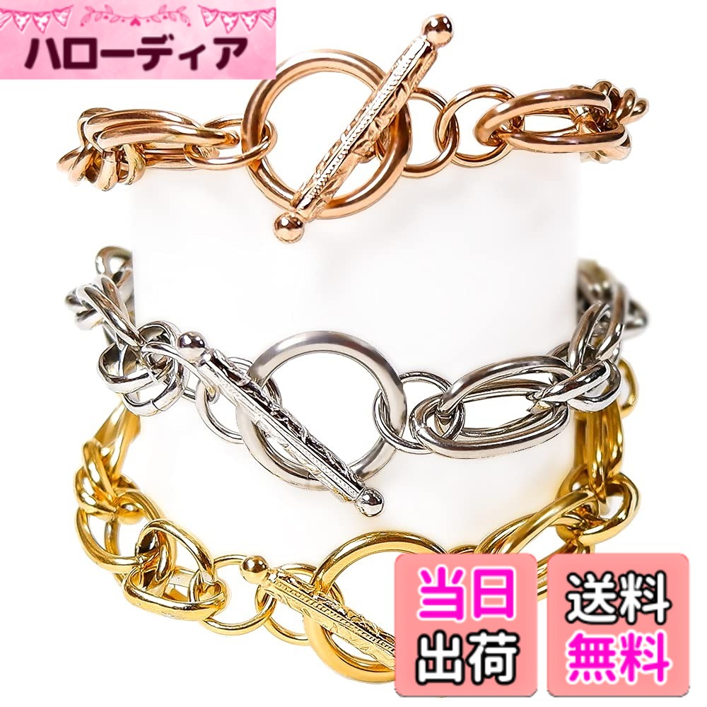 【送料無料】ハワイアンジュエリー ブレスレット チェーン レディース メンズ スクロール 波 金属アレルギー対応 サージカル ステンレス プレゼント インスタ 色:ピンクゴールド、サイズ:ワンサイズ|ハローディア店