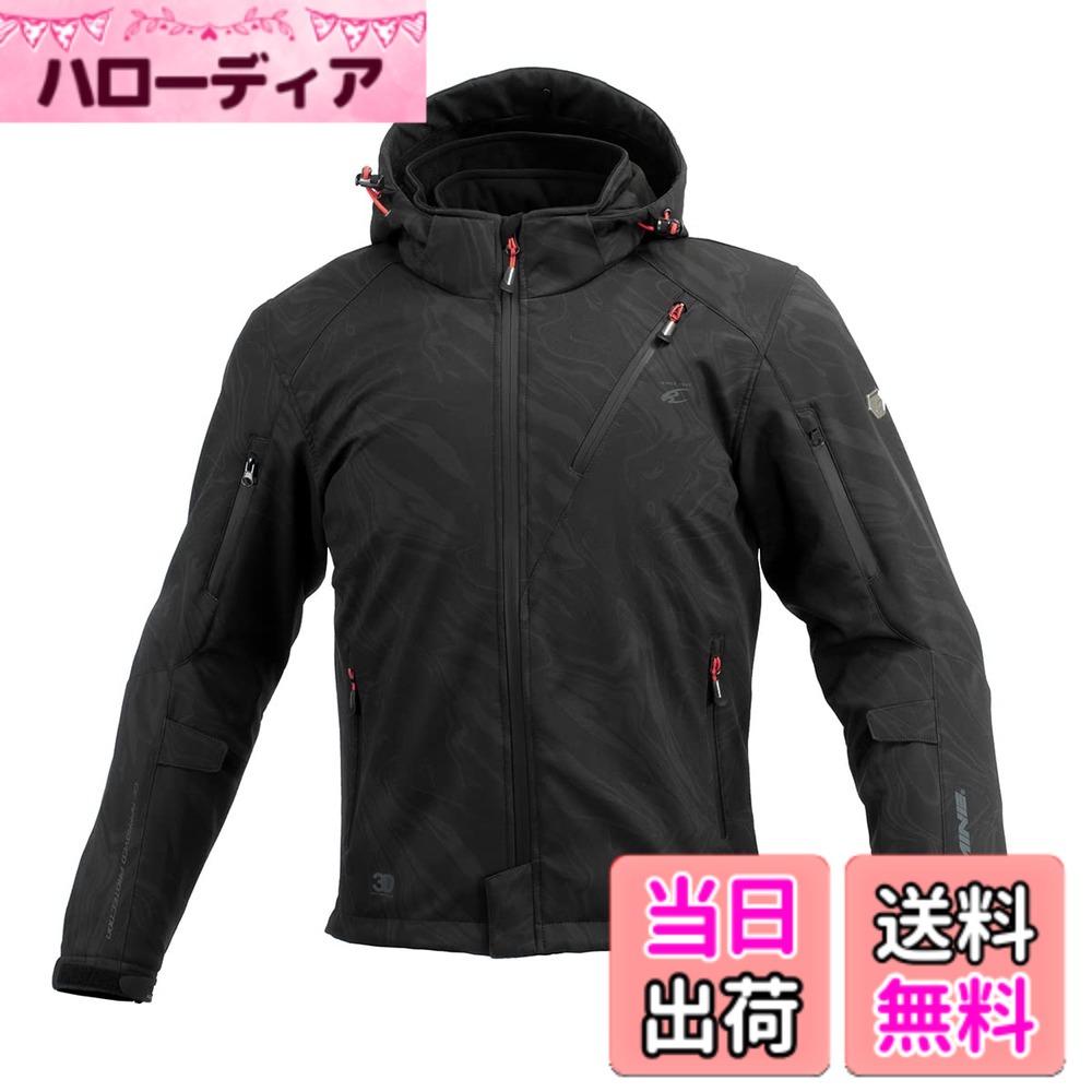 【送料無料】[コミネ] バイク用 プロテクトソフトシェルウィンターパーカ-イフ JK-579 JK-5791 JK-5792 JK-5793 秋冬春向け 防寒 CE規格レベル2 CE規格 ストレッチ素材 防風 プロテクター 色：Neo Black Marble、サイズ：2XL｜ハローディア店