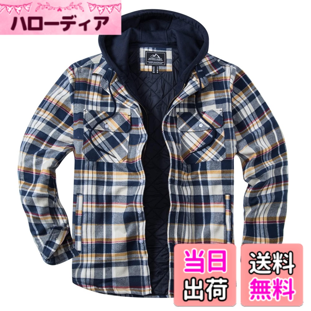 【送料無料】[KEFITEVD] ブルゾン メンズ アウター 中綿ジャケット フランネル チェックシャツ 大きいサイズ ポケット付き シャツジャケット 防風 フランスネル アウトドア ゆったり イエロー 2XL 色：イエロー、サイズ：2XL｜ハローディア店